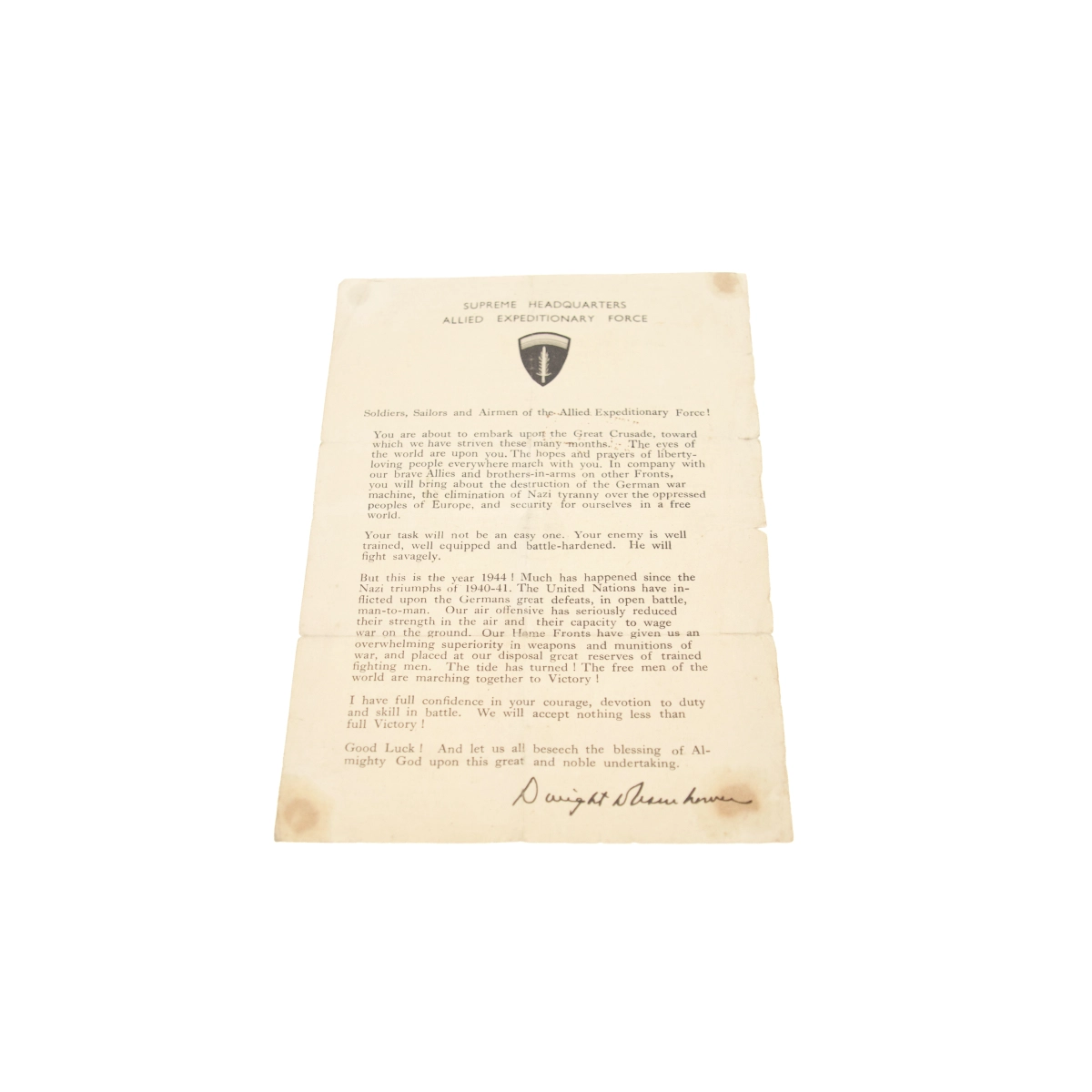 Message Général Dwight D Eisenhower